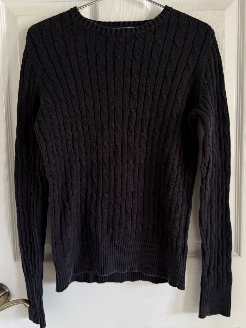 womens cableknit crew neck sweater